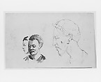 Heads, John Singer Sargent (American, Florence 1856–1925 London), Pen, ink, and graphite on light buff wove paper, American