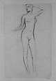 Standing Female Nude, John Singer Sargent (American, Florence 1856–1925 London), Charcoal on off-white wove paper, American