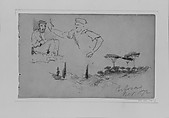 Men; Landscape with Pines, Certosa, John Singer Sargent (American, Florence 1856–1925 London), Graphite on dark gray-green wove paper, American