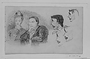 James Roarity and a Woman at Table, Four Profiles of James Roarity, John Singer Sargent (American, Florence 1856–1925 London), Graphite on off-white wove paper, American
