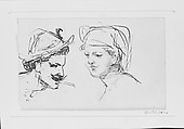 Two Heads, John Singer Sargent (American, Florence 1856–1925 London), Pen and ink on off-white wove paper, American