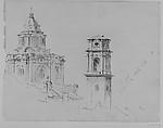 Dome of San Lorenzo and Campanile, Turin, John Singer Sargent (American, Florence 1856–1925 London), Pen and ink and graphite on off-white wove paper, American