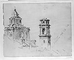 Dome of San Lorenzo and Campanile, Turin, John Singer Sargent (American, Florence 1856–1925 London), Pen and ink and graphite on off-white wove paper, American