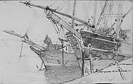 Schooner and Bark in Harbor (from Scrapbook), John Singer Sargent (American, Florence 1856–1925 London), Graphite on off-white wove paper, American