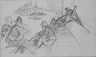 Sailors Relaxing on Deck (from Scrapbook), John Singer Sargent (American, Florence 1856–1925 London), Graphite on off-white wove paper, American
