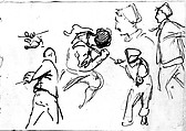 Men Pulling Ropes (from Scrapbook), John Singer Sargent (American, Florence 1856–1925 London), Graphite on tan wove paper, American