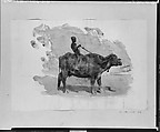 Boy on Water Buffalo (from scrapbook), John Singer Sargent (American, Florence 1856–1925 London), Watercolor on off-white paper, American