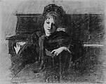 Woman Seated before Piano (from Scrapbook), John Singer Sargent (American, Florence 1856–1925 London), Charcoal and graphite on off-white wove paper, American