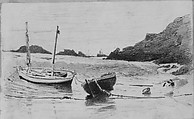 Two Small Boats Moored to Beach (from Scrapbook), John Singer Sargent (American, Florence 1856–1925 London), Graphite on off-white wove paper, American