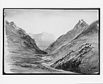 Mountain View at Bormio (from Switzerland 1869 Sketchbook), John Singer Sargent (American, Florence 1856–1925 London), Watercolor, gouache, and graphite on off-white wove paper, American