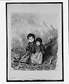 Two Children in Landscape, Mürren (from "Splendid Mountain Watercolours" Sketchbook), John Singer Sargent (American, Florence 1856–1925 London), Watercolor and graphite on off-white wove paper, American