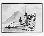 Zur Gilgen House, Lucerne, recto (from "Splendid Mountain Watercolours" Sketchbook), John Singer Sargent  American, Watercolor and graphite on off-white wove paper, American