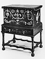Chest-on-frame, Painted yellow poplar, chestnut, birch, ash, oak,
white cedar, American