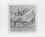 Digger Indians, Elk Creek, Ralph Albert Blakelock (1847–1919), Brown ink and black chalk on off-white and brown mottled wove paper, American