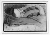 Woman Asleep on Pillow, Kenneth Frazier (1867–1949), Pastel on gray paper, American