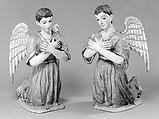 Kneeling angel (one of pair), Polychromed and gilded wood, stiffened polychromed cloth; hair and glass, Guatemalan