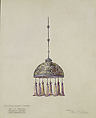 Drawing for hanging dome shade, Louis C. Tiffany (American, New York 1848–1933 New York), Watercolor, gouache, pastel, and graphite on off-white wove paper mounted on board, American