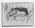 Lion Monument, Lucerne (from Switzerland 1870 Sketchbook), John Singer Sargent (American, Florence 1856–1925 London), Graphite on off-white wove paper, American