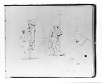 Four Figure Studies: Profile of a Rotund Man; Man Leaning on Lamp Post; Profile of a Man (from Sketchbook), Francis William Edmonds American, Graphite on off-white wove paper a Lamp Post; Profile of a Man; Seated Man Turning, American