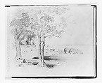 Sketchbook of Figure and Landscape Subjects, Francis William Edmonds (American, Hudson, New York 1806–1863 Bronxville, New York), Drawings in graphite and pen and brown ink on off-white wove paper, bound in marbled paper with leather spine and corners, American