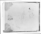 Three Studies: Standing Figure Facing Left; Interior with Figures and a Dog; Landscape (from Sketchbook), Francis William Edmonds American, Graphite on off-white wove paper, American