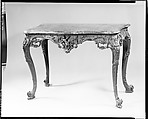 Slab table, Mahogany, black walnut, yellow pine; marble, American