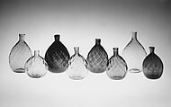 Pocket flask, Blown pattern-molded glass, American