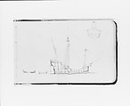 Sketch of a Caravel; Figure in a Boat (from Sketchbook), Albert Bierstadt  American, Graphite on off-white wove paper with gilt edges, American