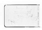 Sketches of Rowboat and Figure Standing in a Rowboat (from Sketchbook), Albert Bierstadt  American, Graphite on wove paper with gilt edges, bound in a leather cover, American