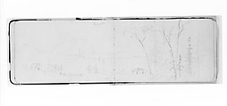 Bay Scene with Mountains and Boats (Red Rock?) (from Sketchbook), Albert Bierstadt (American, Solingen 1830–1902 New York), Graphite on wove paper, American