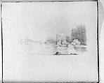 River [Lake?] Scene with Gazebo [David Hosack Estate?] (from Hosack Album), Graphite on off-white wove paper, American