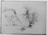 River [Delaware?] Bank Scene with Cliff (from Sketchbook), Thomas Hewes Hinckley  American, Graphite on beige paper, American