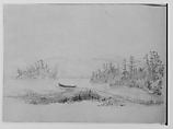 Lake View with Dinghy [Long Lake?] (from Sketchbook), Thomas Hewes Hinckley  American, Graphite on green-tinted paper, American