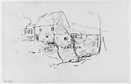 View of House by Waterfall (from Sketchbook), Henry Ward Ranger  American, Graphite, ink, on paper, American