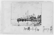 View of Docks (Long Island Sound?) (from Sketchbook), Henry Ward Ranger  American, Graphite, ink, on paper, American