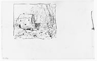 View of House by Waterfall and Stream (from Sketchbook), Henry Ward Ranger  American, Graphite, ink, on paper, American