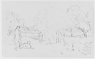 Landscape with Figures (from Sketchbook), Thomas Moran American, born England, Graphite on paper, American