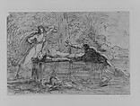 Panthea Stabs Herself beside the Corpse of Abradatas, Benjamin West  American, Brown ink, washes, and black chalk on white laid paper, American