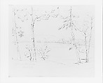 Sketchbook of Lake George, Catskill Mountains, and Hudson River Subjects, John William Casilear (American, New York 1811–1893 Saratoga Springs, New York), Drawings in graphite and pen and ink on off-white wove paper, bound in leather and cloth panels, American