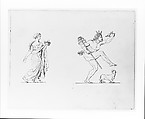 Classical Female Figure; Satyr and Dog (from Sketchbook), John Quincy Adams Ward (American, Urbana, Ohio 1830–1910 New York), Pen and brown (possibly iron-gall) ink on smooth off-white wove paper, American