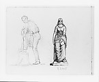 Full-length Sketch of a Male Figure; Study of a Sculpture of a Female Figure (Possibly by L. G. Mead?) (from Sketchbook), John Quincy Adams Ward  American, Graphite on paper, American