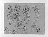 Nine Figures in Military Dress (from Sketchbook), Thomas Sully  American, Ink, wash, on paper, American