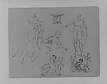 Six Figure Sketches and a Round Table (from Sketchbook), Thomas Sully  American, Ink, wash, on paper, American