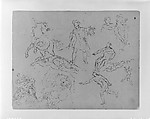 Figure Sketches, Including Pegasus and Perseus with Head of Medusa; (Rape of Persephoney?) (from Sketchbook), Thomas Sully American, Ink, wash, on paper, American