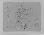 Figure Sketches, Including Battling Equestrain, Roman Caesar Type Pointing, Bloody Brawl, Etc. (from Sketchbook), Thomas Sully American, Ink, wash, on paper, American