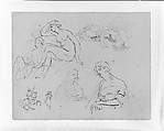 Study of Clouds; Two Female Nudes (after Michelangelo?); Two Half-length Female Portraits; Equestrian Figure with Two Men (from Sketchbook), Thomas Sully  American, Ink, wash, on paper, American