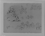 Seated Male (after Van Dyke); Soldier on Horseback; Soldiers on Horseback; Dying Figure; Soldiers on Horseback; Dead Figure; Military Scene (from Sketchbook), Thomas Sully  American, Ink, wash, on paper, American