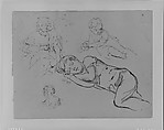 Portrait of Tom Sleeping, Woman Holding Two Children, Leaning Baby, Woman's Head (from Sketchbook), Thomas Sully  American, Ink, graphite, on paper, American