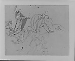 Man Preaching with Upraised Arm, Two Male Nudes, Man Playing Harp (from Sketchbook), Thomas Sully  American, Wash, graphite, on paper, American