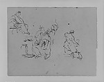 Seated Figure, Three Men in Group, Kneeling Woman from Rear, Kneeling Woman from Rear (from Sketchbook), Thomas Sully  American, Wash, graphite, on paper, American